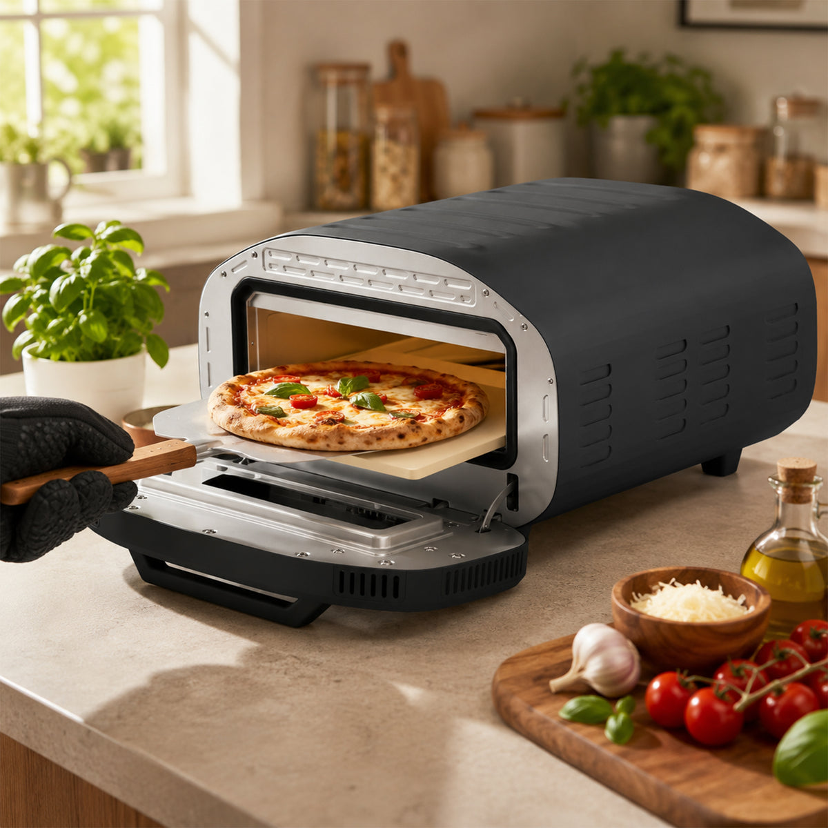 HOMCOM Electric Pizza Oven, Pizza Maker with 3 Knob Control and Ceramic Stone, Viewing Window, 2200W