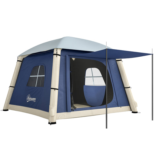 Photo of Outsunny Inflatable Camping Tent w/ Hand Pump, Easy Setup 1/2 Person Blow Up Tent, Dark Blue in Blue colour on a white background