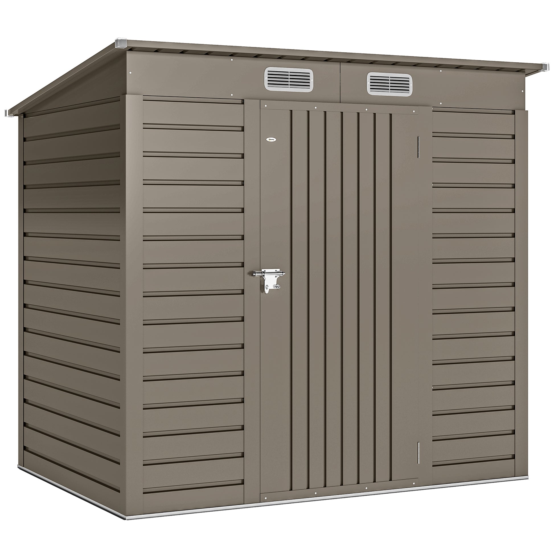 Photo of Outsunny 4 x 6ft Galvanised Metal Garden Shed, with Locking Door - Grey in Grey colour on a white background