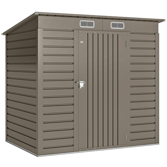 Photo of Outsunny 4 x 6ft Galvanised Metal Garden Shed, with Locking Door - Grey in Grey colour on a white background
