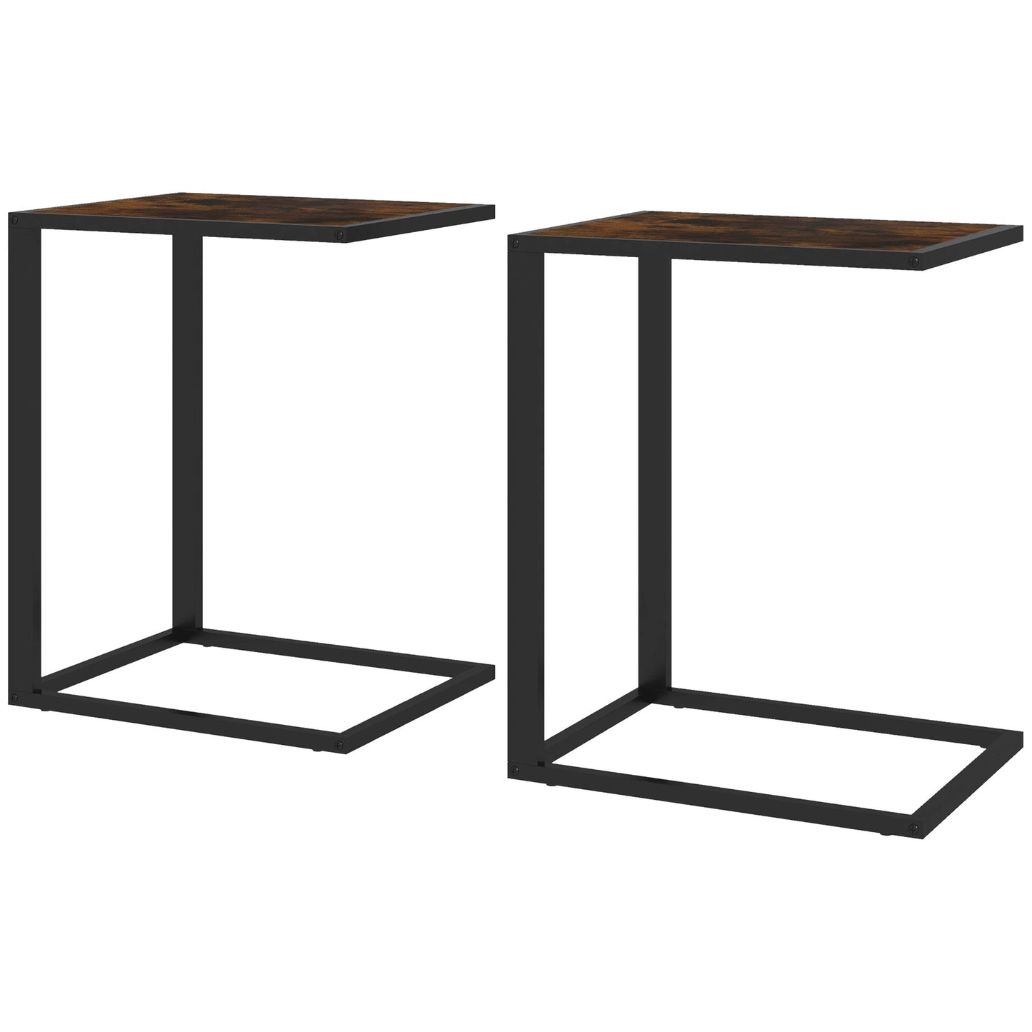 Photo of HOMCOM C-Shaped Side Table, Sofa End Table with Metal Frame, Accent Couch Table for Living room, Bedroom, Set of 2, Brown and Black in Black colour on a white background