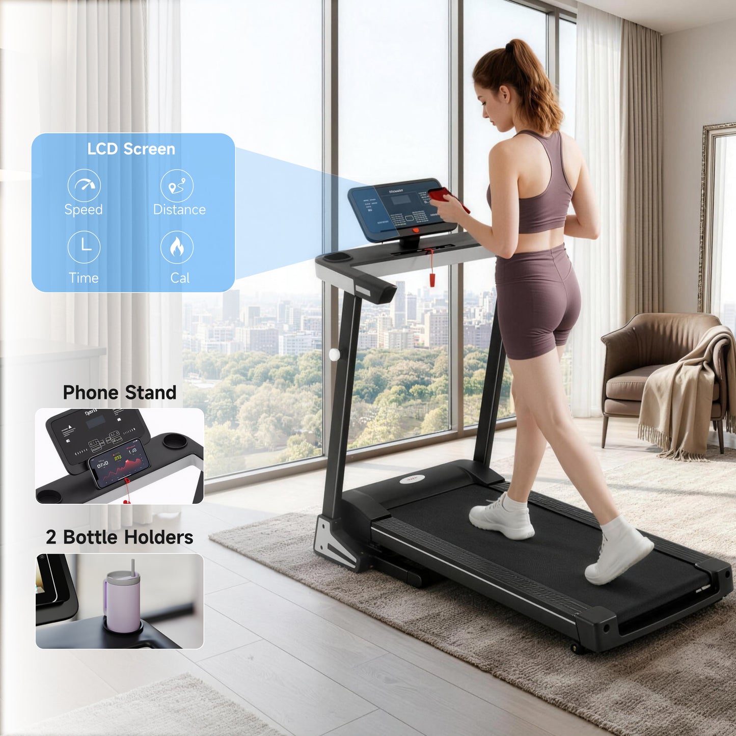 HOMCOM Motorised Folding Treadmill with 500W & LED Screen for Home, Black