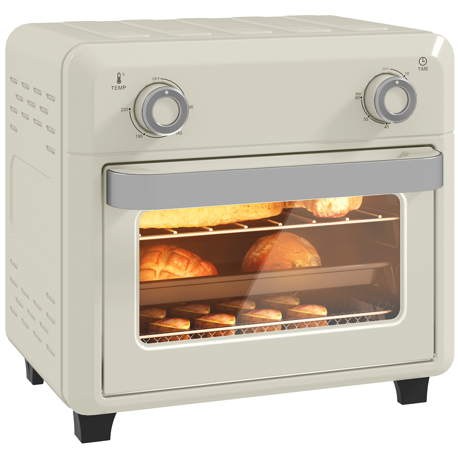 Photo of HOMCOM 10L Air Fryer Oven, Mini Oven, Oil Free Cooking, Grill, Roast, Bake, with Adjustable Temperature, Timer, Dishwasher Safe, 1000W, Cream White in White colour on a white background