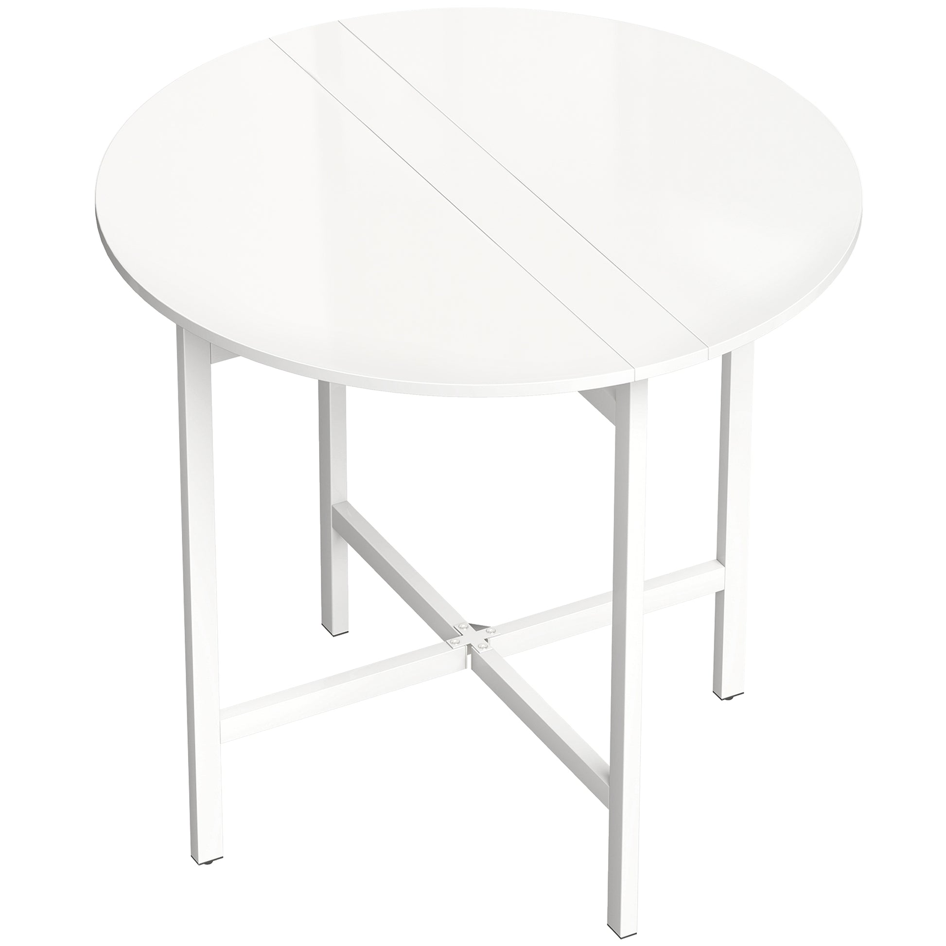 Photo of HOMCOM Collapsible Drop Leaf Table, Folding Dining Table for Small Spaces, Extendable Kitchen Table with Steel Frame, White in White colour on a white background