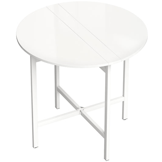 Photo of HOMCOM Collapsible Drop Leaf Table, Folding Dining Table for Small Spaces, Extendable Kitchen Table with Steel Frame, White in White colour on a white background