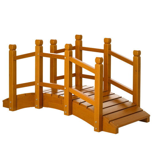 Photo of Outsunny Wooden Garden Bridge with Safety Railings, Arc Footbridge for Pond Backyard Stream, Brown in Brown colour on a white background