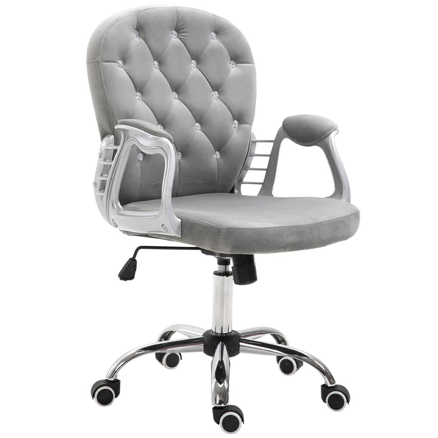Photo of Vinsetto Office Chair, Swivel Desk Chair, Velvet Vanity Chair with Adjustable Height and Rolling Wheels for Home Work Study, Grey in Grey colour on a white background