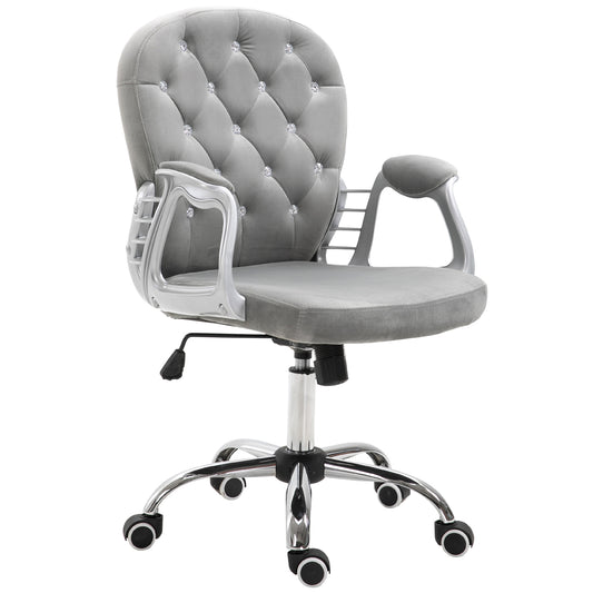 Photo of Vinsetto Office Chair, Swivel Desk Chair, Velvet Vanity Chair with Adjustable Height and Rolling Wheels for Home Work Study, Grey in Grey colour on a white background