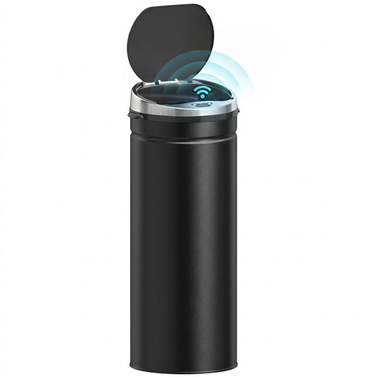 HOMCOM black 50L round sensor bin with open lid and silver rim