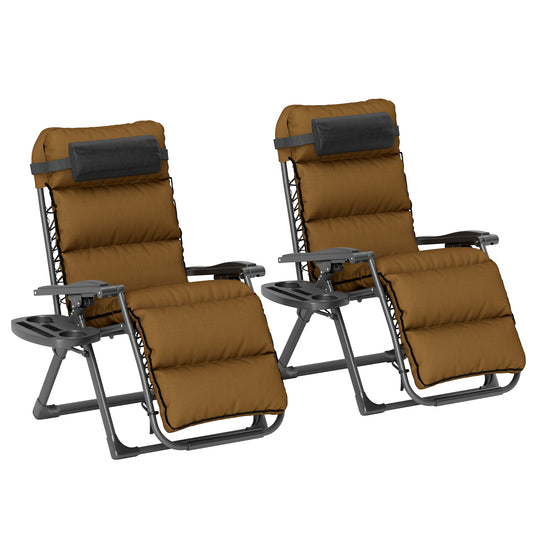 Photo of Outsunny Set of Two Reclining Sun Loungers, with Cushion - Brown in Brown colour on a white background