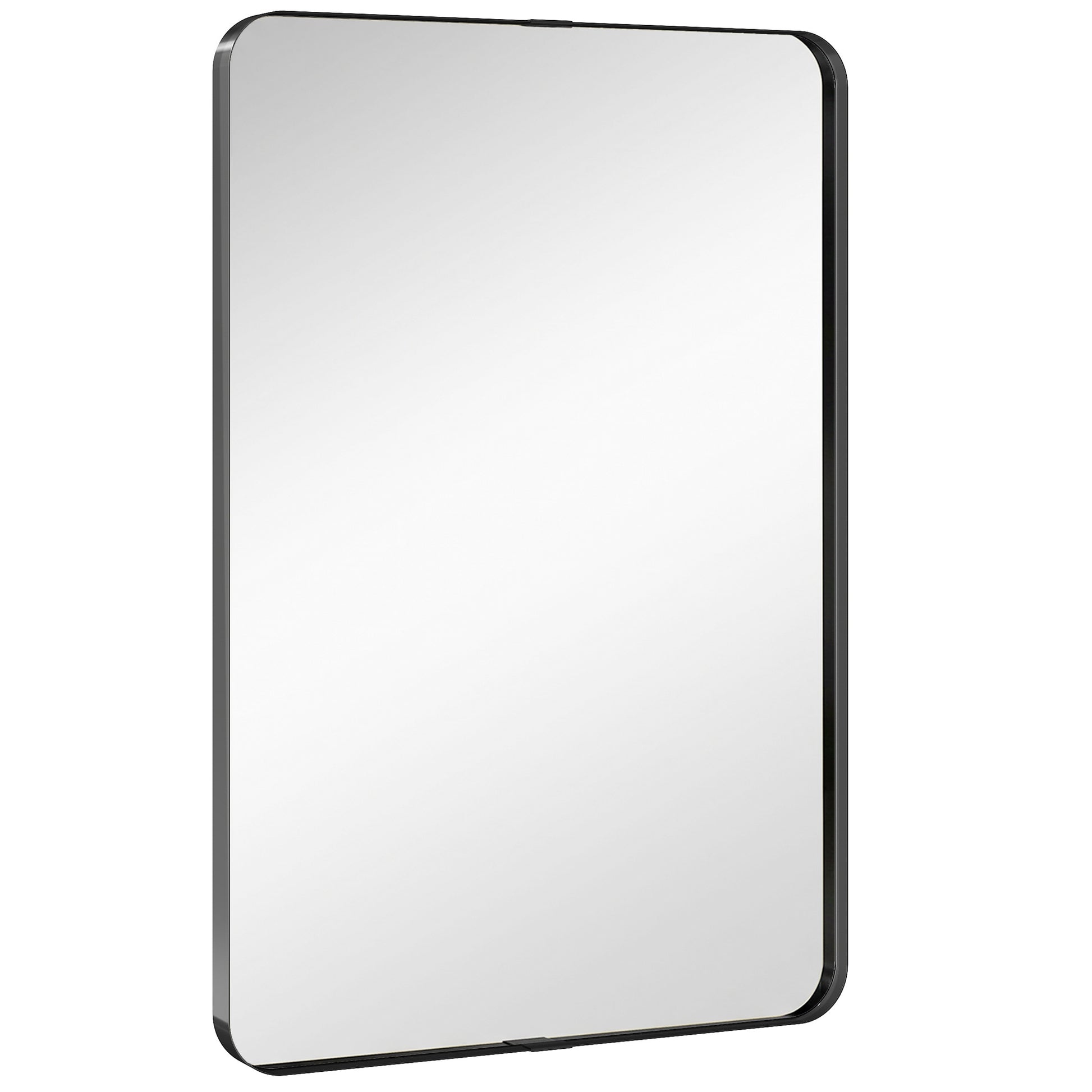 Photo of HOMCOM Rectangular Wall Mirror, 90 x 60 cm Wall Mounted Bathroom Mirror with Aluminium Alloy Frame and Tempered Glass, Black in Black colour on a white background