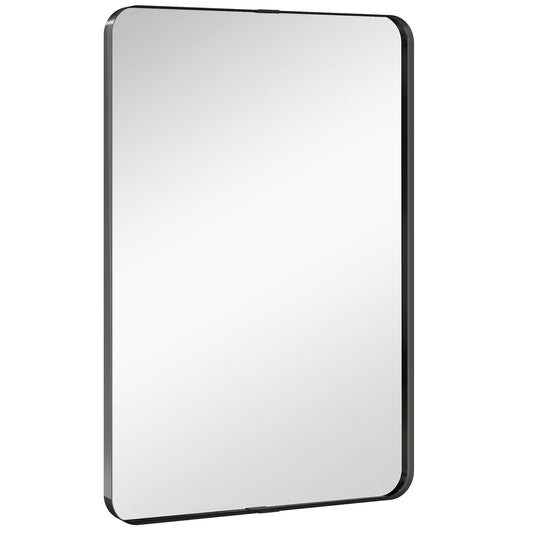 Photo of HOMCOM Rectangular Wall Mirror, 90 x 60 cm Wall Mounted Bathroom Mirror with Aluminium Alloy Frame and Tempered Glass, Black in Black colour on a white background