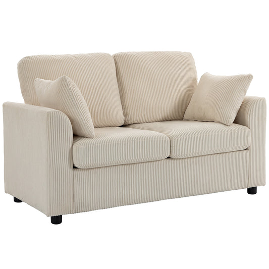 Photo of HOMCOM 2 Seater Sofa, Corduroy Small Couch with Spring Cushion, Wide and Deep Seat, Beige in Beige colour on a white background