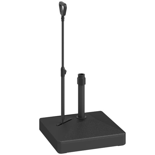 Photo of Outsunny Garden Parasol Base with Adjustable Wheels and Handle, Garden Sun Umbrella Base Parasol Stand, Filled Up to 55kg with Stand, 45kg with Water for 35, 38, 48 mm Poles, Black in Black colour on a white background