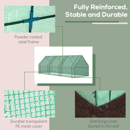 Outsunny green mesh greenhouse with a reinforced steel frame and soil-burying cover edges