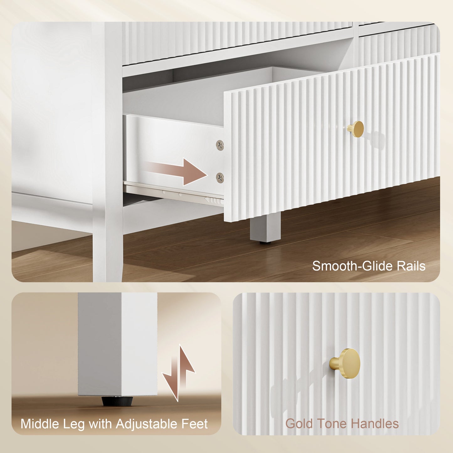 HOMCOM Fluted Dresser, 6 Drawer Chest of Drawers for Bedroom, Living Room, Hallway, Closet, White