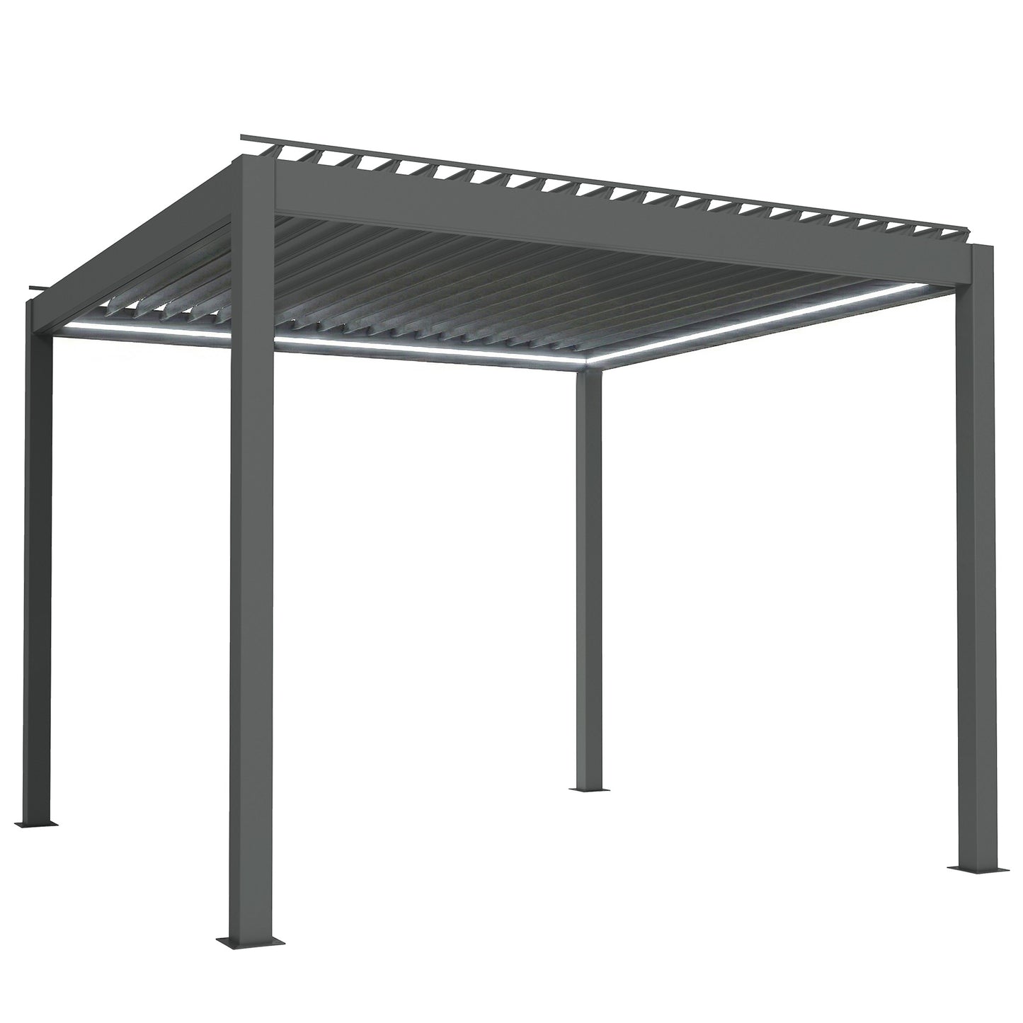 Photo of Outsunny 3 x 3(m) Electric Louvered Pergola with LED Lights, Aluminium Pergola Hardtop Gazebo with Remote, Adjustable Roof and Drainage System, Water and UV Proof in Proof colour on a white background