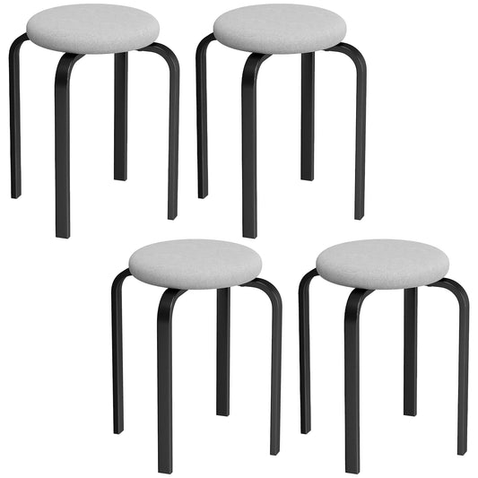 Photo of HOMCOM Stackable Stools Modern Cushioned Round Backless Stools Set of 4 Kitchen Dining Room Grey in Grey colour on a white background
