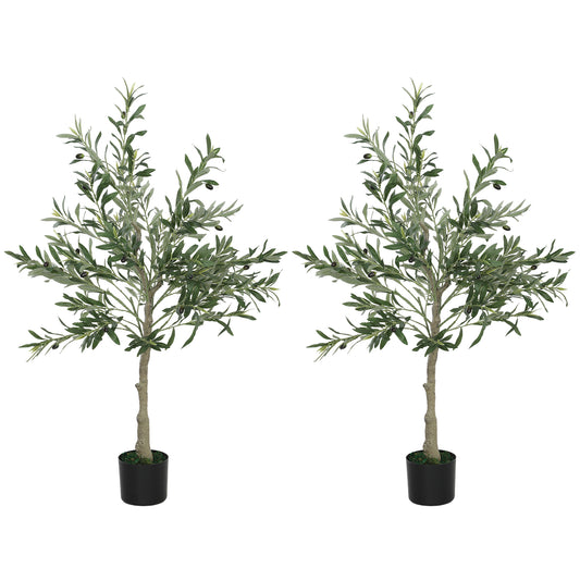 Photo of HOMCOM Set of Two Silk Leaf Artificial Olive Trees in Trees colour on a white background