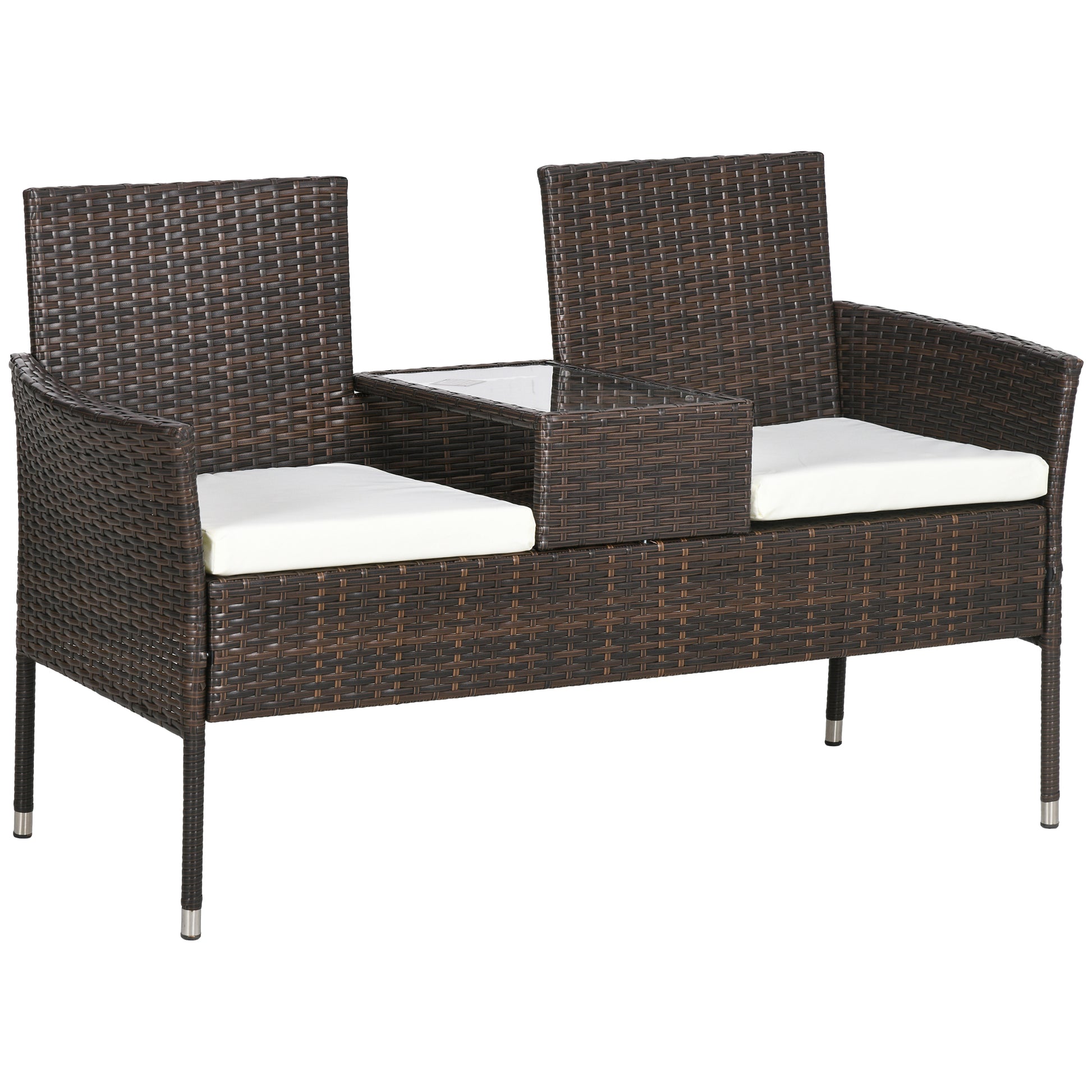 Photo of Outsunny Two-Seat Rattan Chair, with Middle Table - Brown in Brown colour on a white background