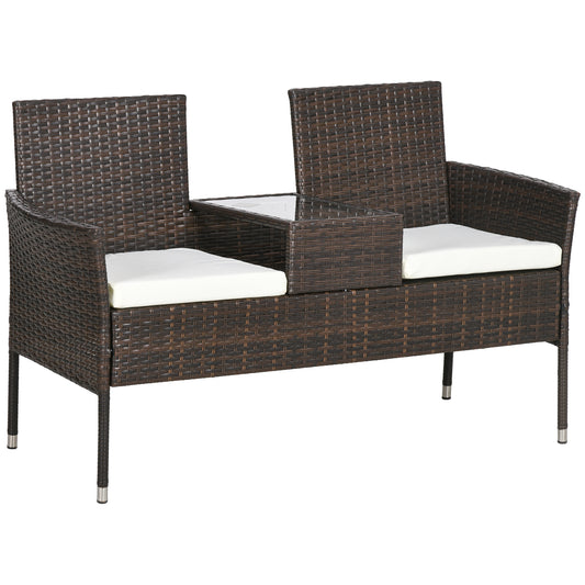 Photo of Outsunny Two-Seat Rattan Chair, with Middle Table - Brown in Brown colour on a white background