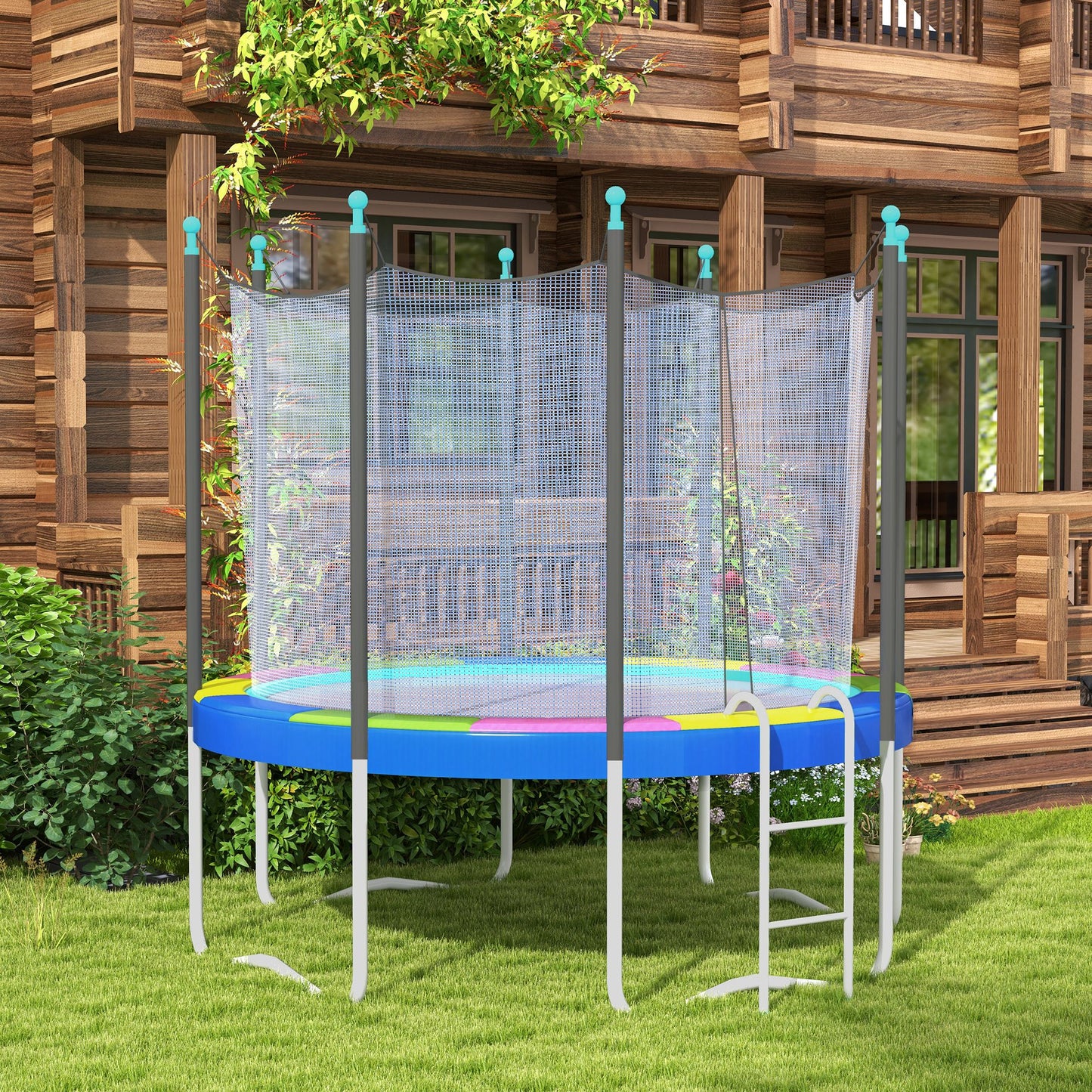 SPORTNOW 12FT Trampoline Spring Cover, Plastic Trampoline Pad Replacement with Elastic Cord, Waterproof, UV Resistant and Tear-Resistant, Multi-Colored
