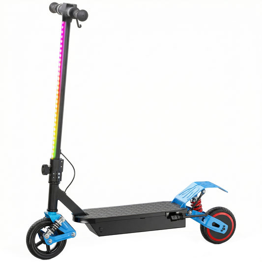 Photo of AIYAPLAY Foldable Kids Electric Scooter with LCD Display, Dual Shock Absorption, Up to 15 KM/H, Max Range 6 KM for Age 6-14, Blue in Blue colour on a white background