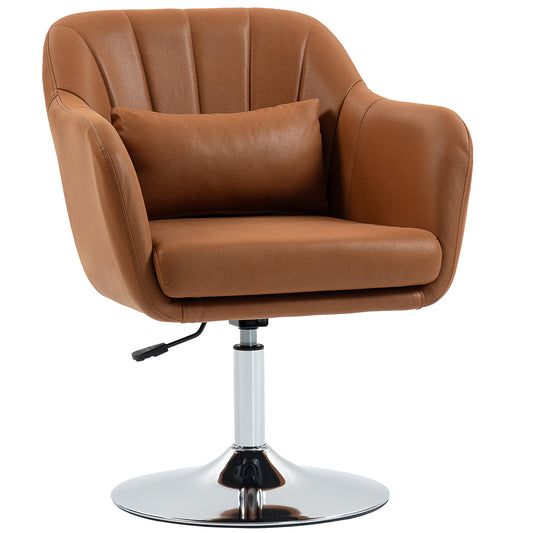 Photo of HOMCOM Swivel Accent Chair, Microfiber Cloth Tub Vanity Chair, Modern Armchair with Adjustable Height and Lumbar Support for Living Room Bedroom Salon Make up Room Dressing Table, Brown in Brown colour on a white background