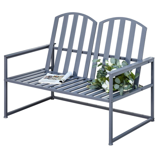 Photo of Outsunny Steel Patio Garden Bench Loveseats for Outdoors Park Yard Slatted Design Grey in Grey colour on a white background