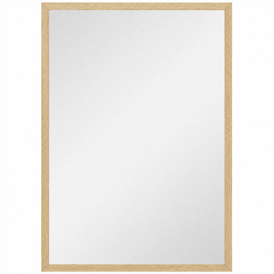 Wall mirror with a natural wood rectangular frame