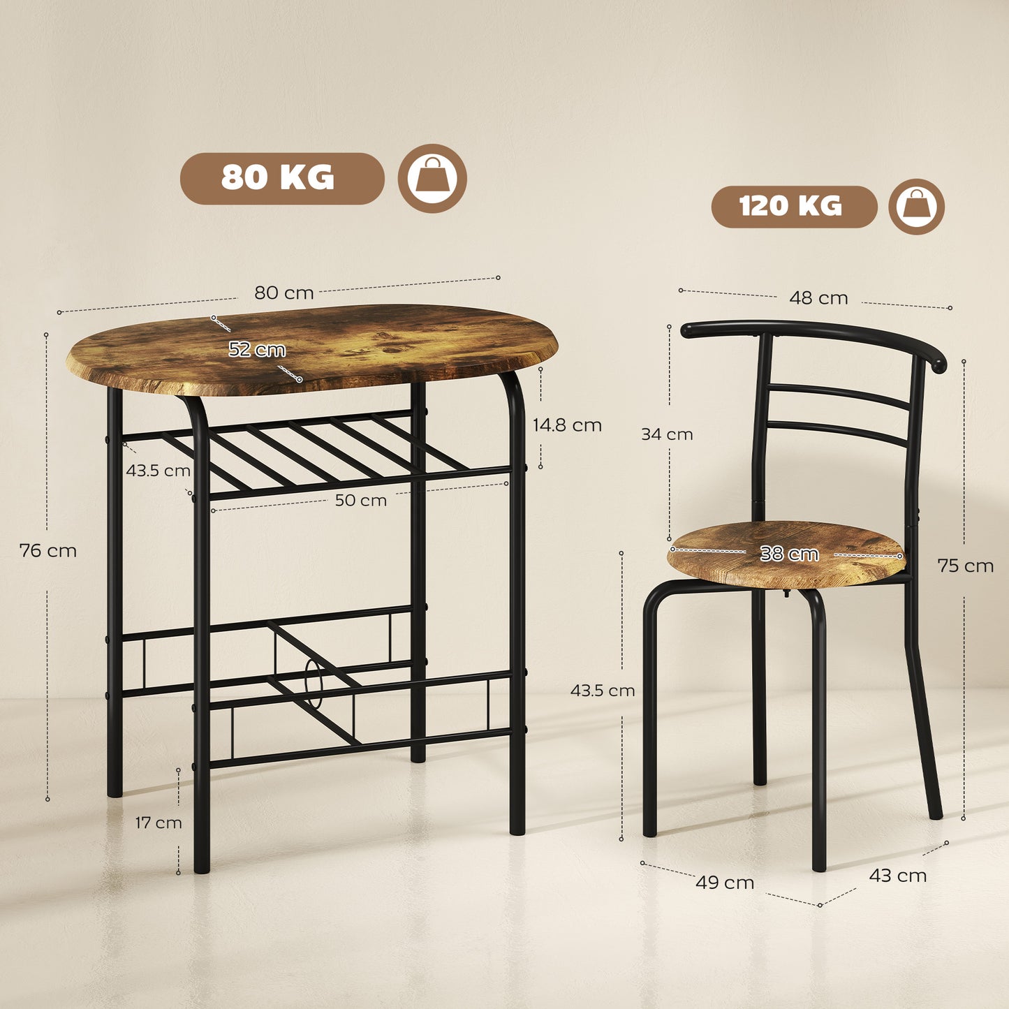 HOMCOM Three-Piece Compact Dining Set - Rustic Brown