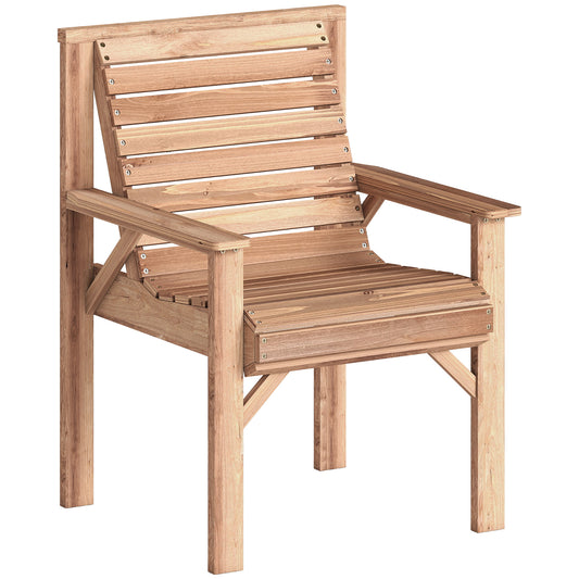 Photo of Outsunny Wooden Garden Dining Chair, Outdoor Chair Garden Armchair with Curved Seat and Wide Armrests, Natural Wood Finish in Finish colour on a white background