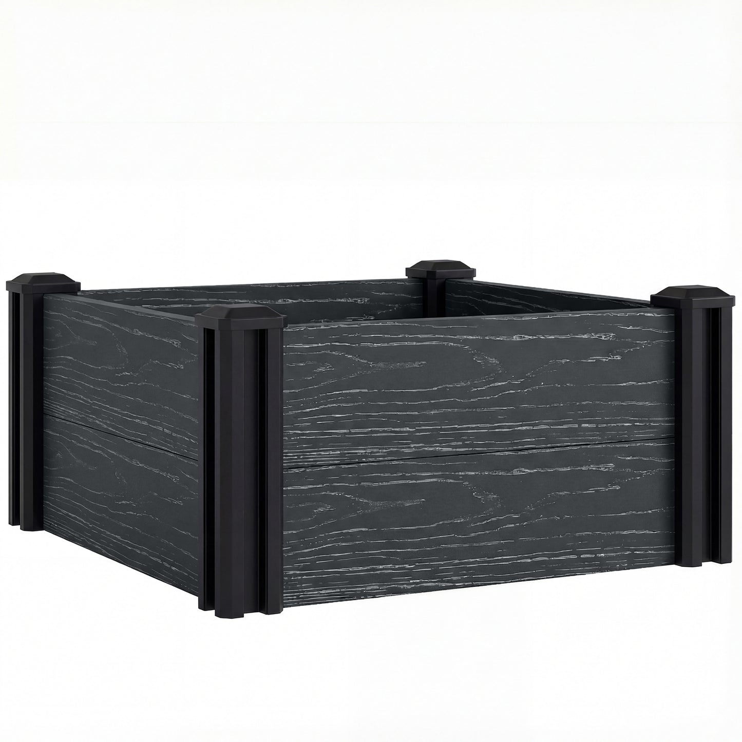 Photo of Outsunny Vinyl Raised Garden Bed Kit, 2 x 2 x 1ft Modular Elevated Garden Box with Slotting Legs and Open Bottom, Dark Grey in Grey colour on a white background