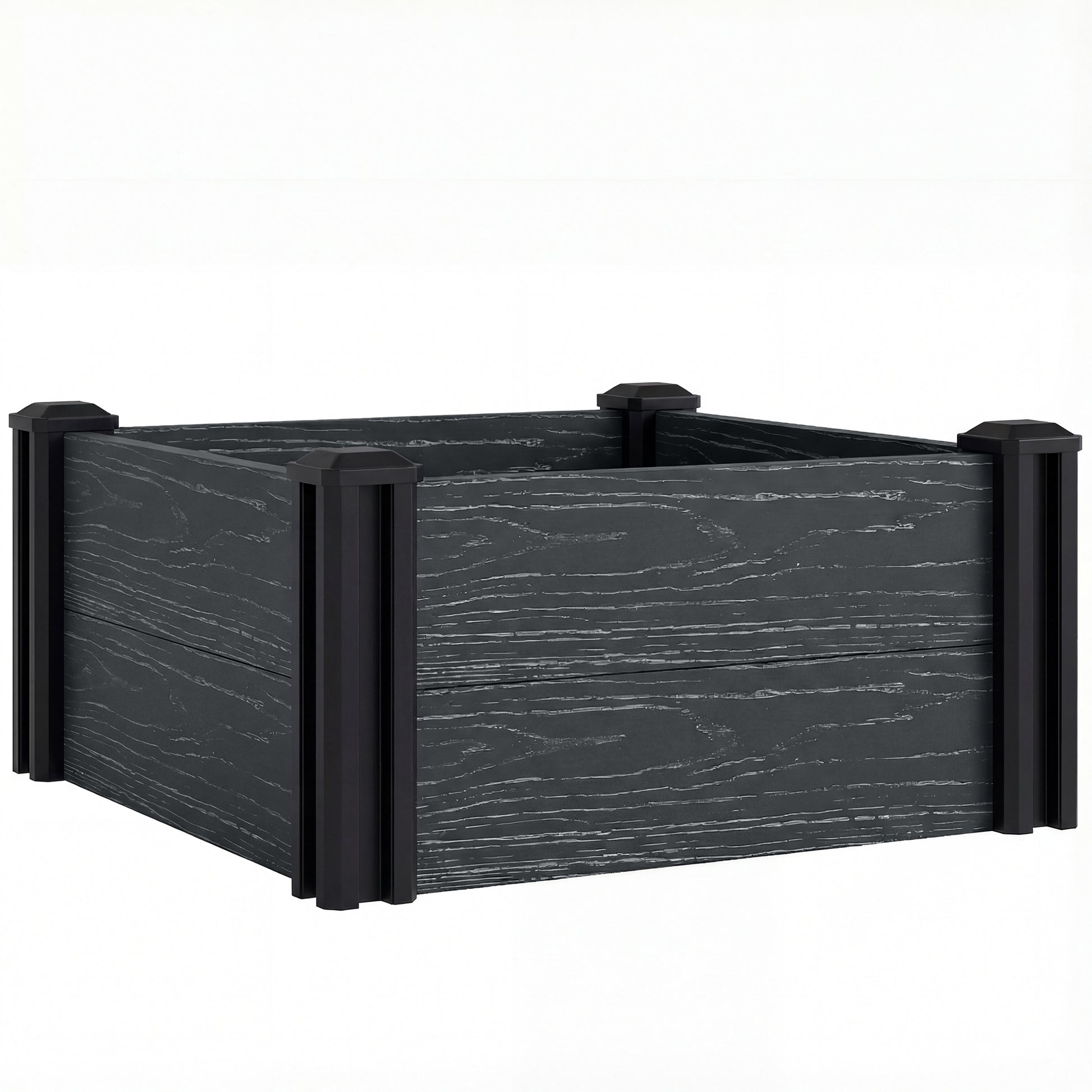 Photo of Outsunny Vinyl Raised Garden Bed Kit, 2 x 2 x 1ft Modular Elevated Garden Box with Slotting Legs and Open Bottom, Dark Grey in Grey colour on a white background