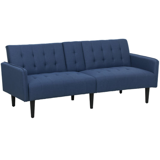 Photo of HOMCOM Three-Seater Sofa Bed, with Cupholders - Dark Blue in Blue colour on a white background