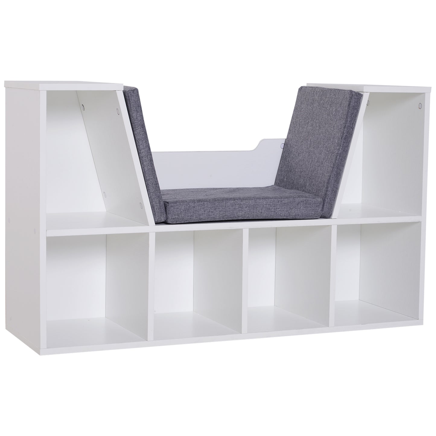 Photo of HOMCOM Bookcase Storage Shelf with Cushioned Reading Seat, Cube Bookshelf Organizer for Bedroom Living Room, White in White colour on a white background