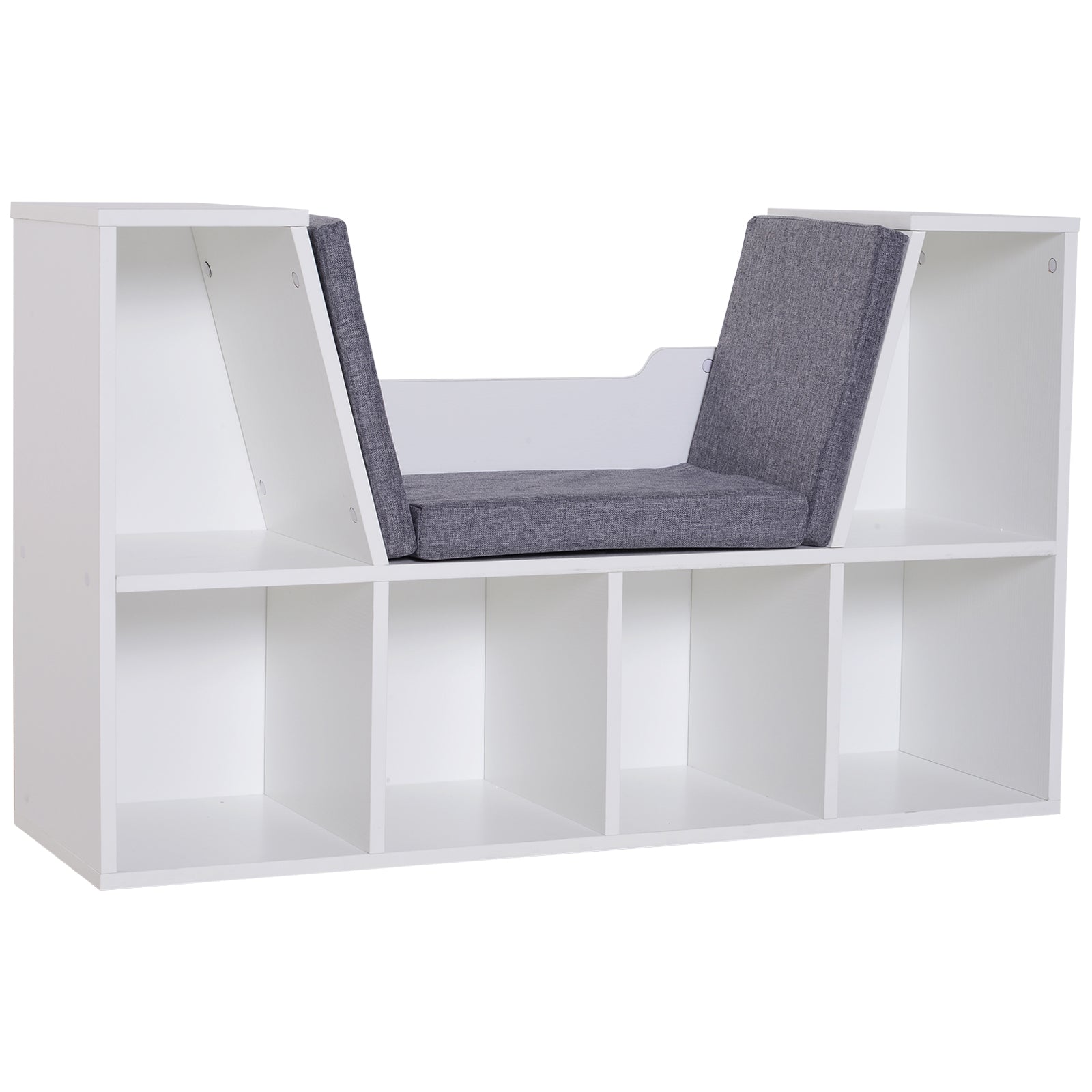 Photo of HOMCOM Bookcase Storage Shelf with Cushioned Reading Seat, Cube Bookshelf Organizer for Bedroom Living Room, White in White colour on a white background