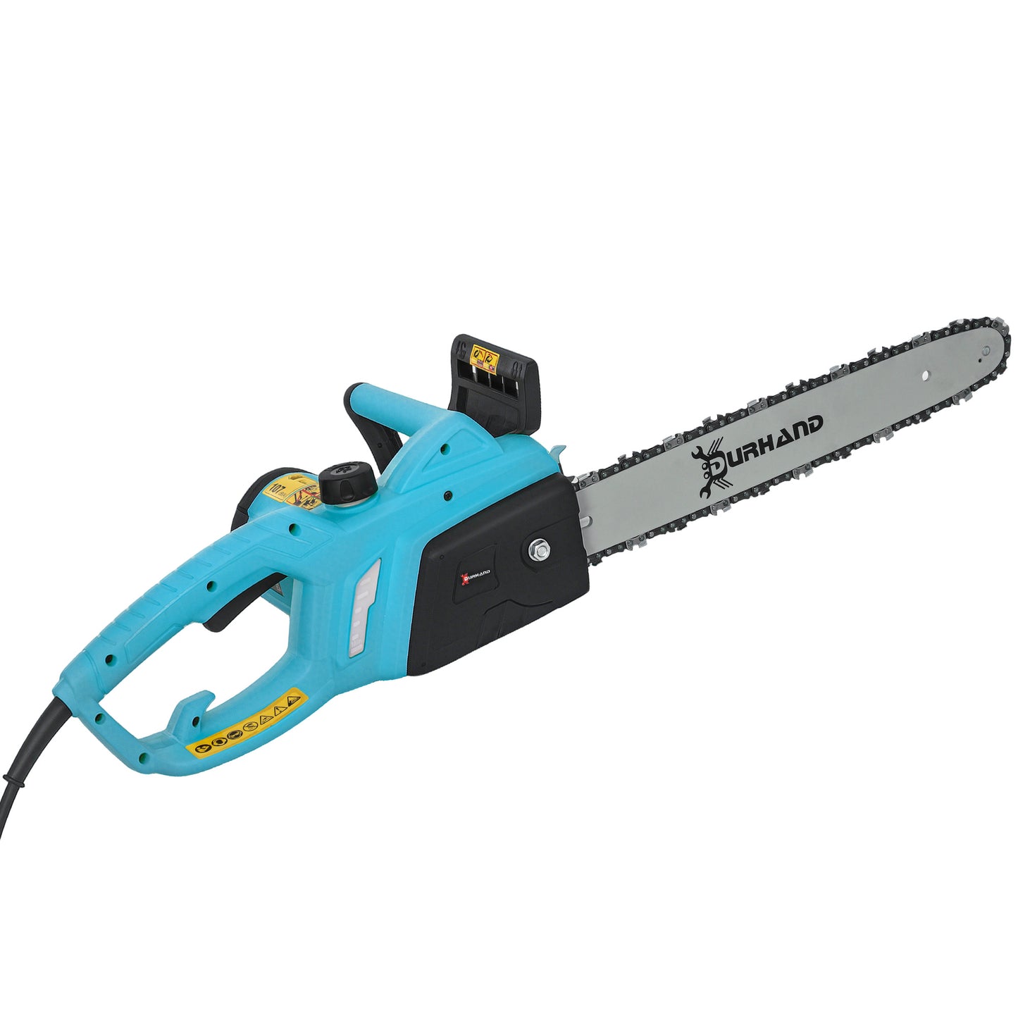 Photo of DURHAND 2000W Powerful Electric Chainsaw, 16" Aluminium Blade Portable Corded Chain Saw, 7250rpm Chain Saw for Garden Tree Pruning, 13m/s Chain Speed Auto Chain Lubrication to Cut Wood, Blue in Blue colour on a white background