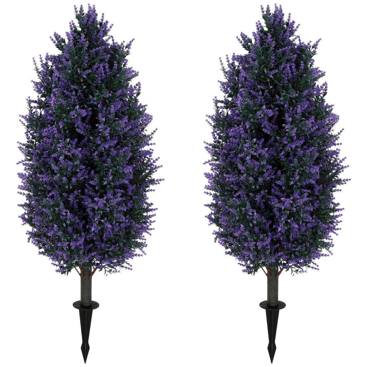 Photo of HOMCOM Set of 2 Artificial Lavender Flowers, Indoor Outdoor Fake Plants with Stakes, UV Resistant for Garden,  90 cm, Blue in Blue colour on a white background
