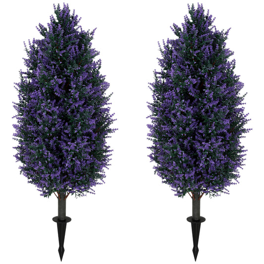 Photo of HOMCOM Set of 2 Artificial Lavender Flowers, Indoor Outdoor Fake Plants with Stakes, UV Resistant for Garden,  90 cm, Blue in Blue colour on a white background