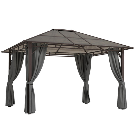 Photo of Outsunny 3 x 3.6m Hardtop Gazebo Canopy with Polycarbonate Roof Garden Pavilion with Removable Curtains and Steel Frame, Dark Grey in Grey colour on a white background