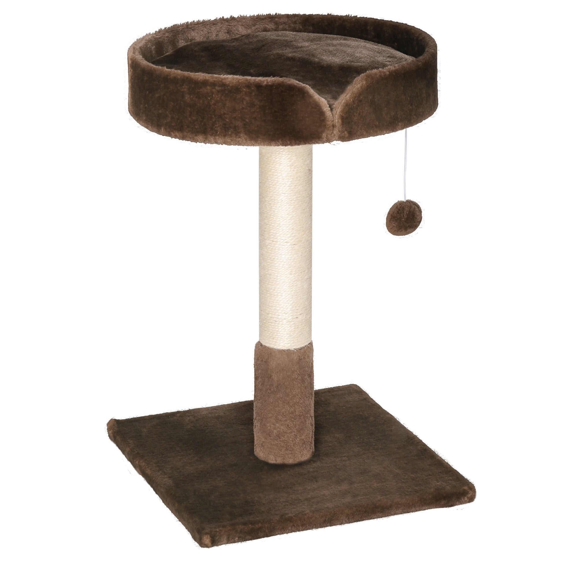 Photo of PawHut Small Cat Tree for Indoor Cats with Sisal Scratching Post Kitten Bed Cushion Ball Toy, Brown, 45x45x70 cm in cm colour on a white background