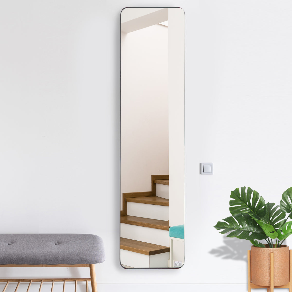 HOMCOM Full Length Mirror, 156 x 37 cm Rectangular Full Body Mirror with Stand, Floor Standing, Hanging or Leaning Against Wall for Bedroom Cloakroom, Black