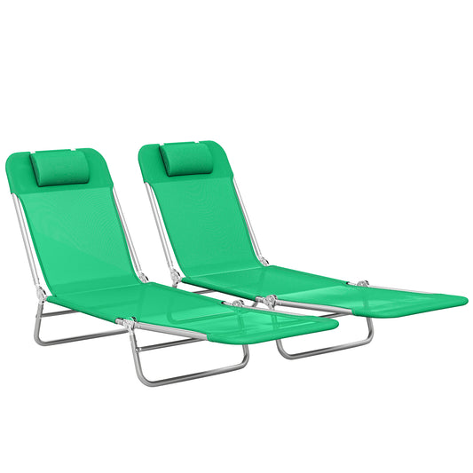 Photo of Outsunny Set of Two Steel Frame Sun Loungers, with Reclining Backs - Dark Green in Green colour on a white background