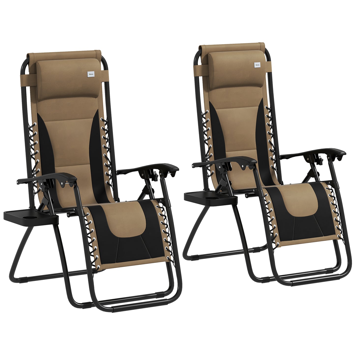 Photo of Outsunny Zero Gravity Lounger Chair Set of 2, Folding Reclining Patio Chair with Padded Seat, Cup Holder, Soft Cushion and Headrest for Poolside, Camping, Coffee in Coffee colour on a white background