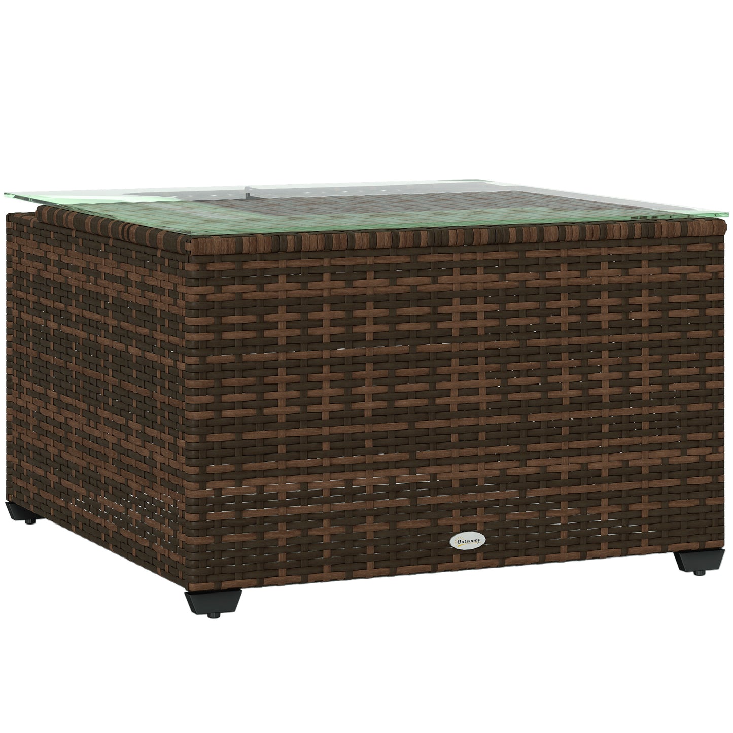 Photo of Outsunny 62 x 62cm Glass-Top Rattan Side Table - Brown in Brown colour on a white background