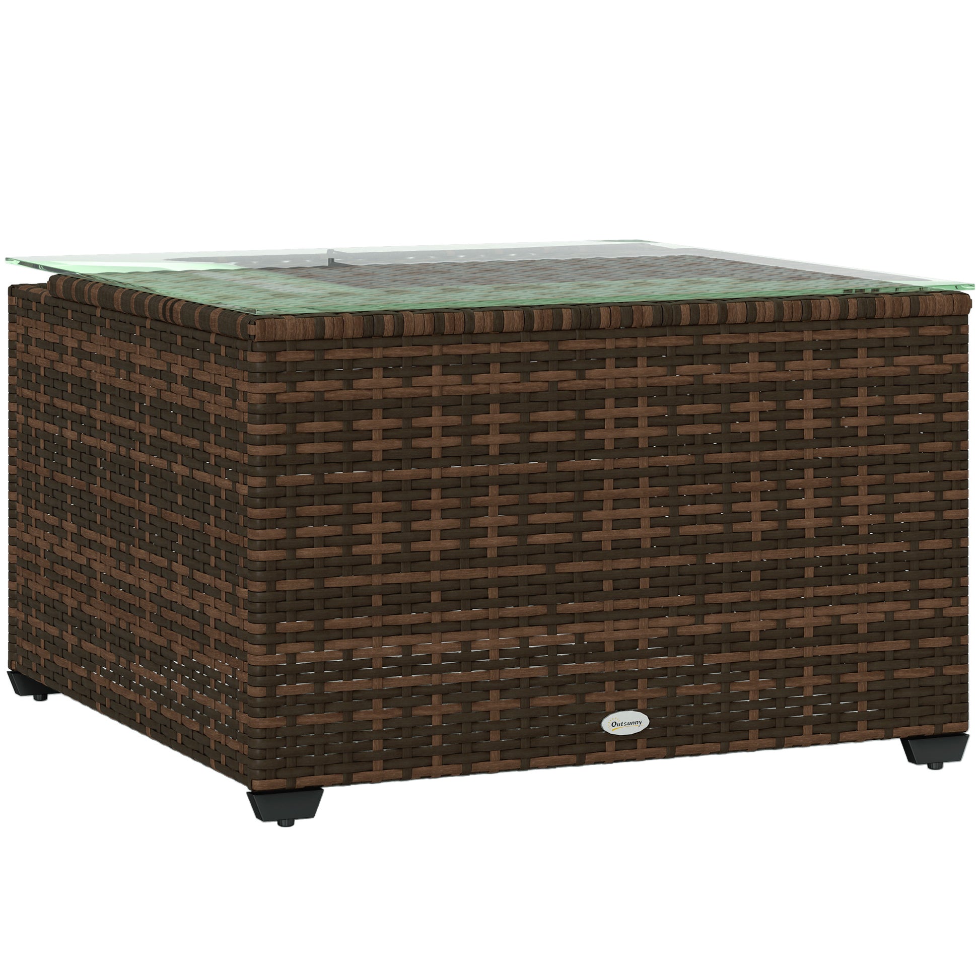 Photo of Outsunny 62 x 62cm Glass-Top Rattan Side Table - Brown in Brown colour on a white background