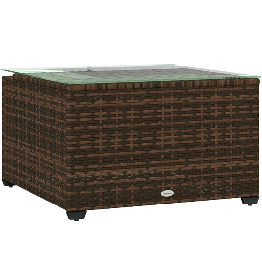 Photo of Outsunny 62 x 62cm Glass-Top Rattan Side Table - Brown in Brown colour on a white background
