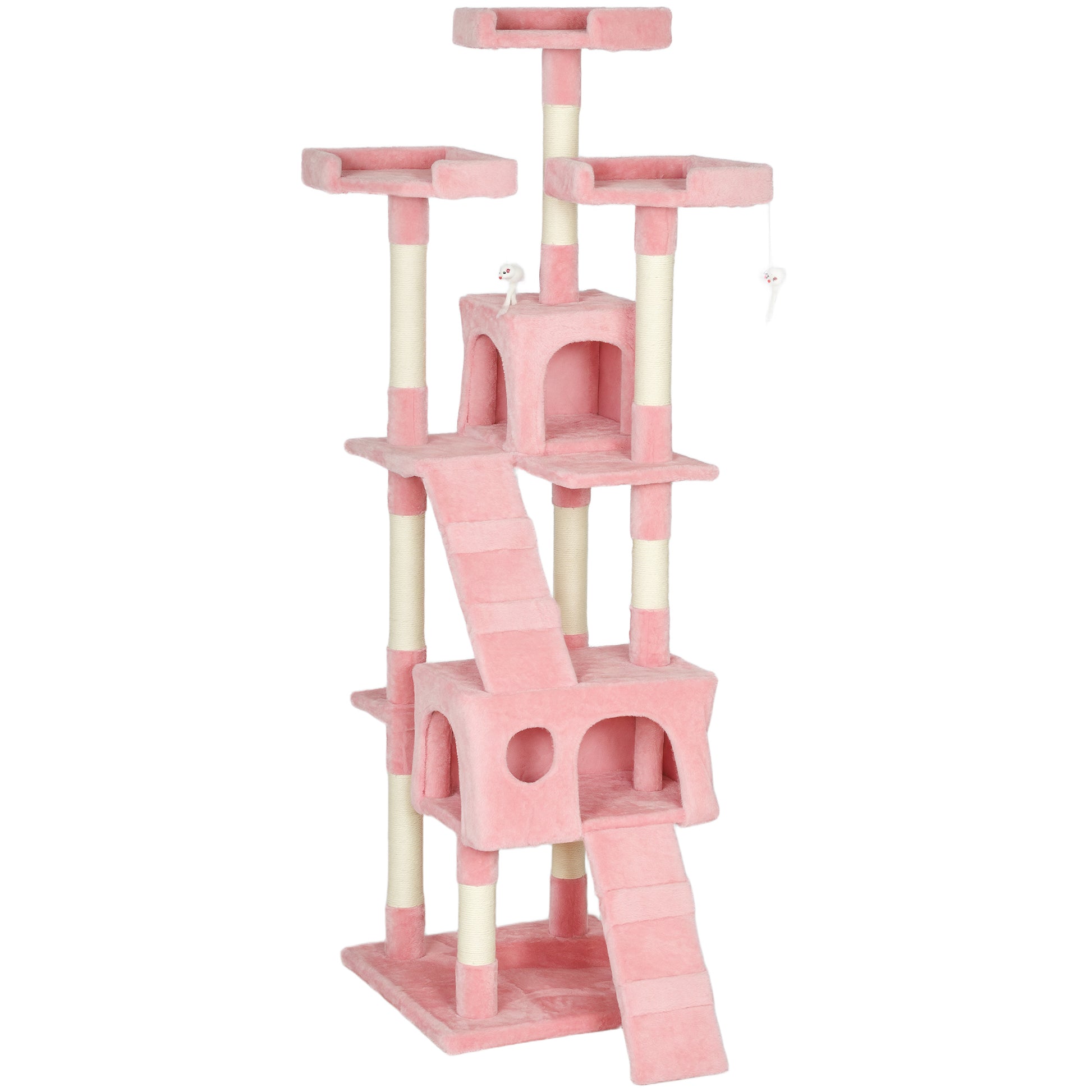 Photo of PawHut 173cm Cat Tree Scratching House, Activity Play Centre, Pink in Pink colour on a white background