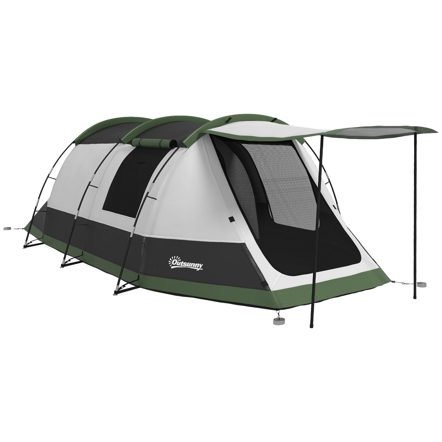 Photo of Outsunny Three-Man Camping Tent, with Two Rooms and Porch - Green in Green colour on a white background